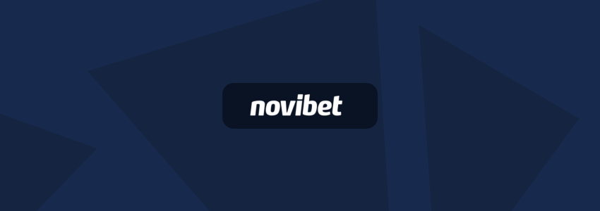 Divulgação da Novibet no SDA. A marca da casa de apostas aparece ao centro, em tons de branco e azul, contra fundo estilizado com a identidade visual do site.