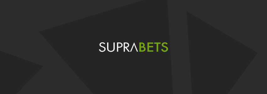 Divulgação da Suprabets no SDA. A marca da casa de apostas aparece ao centro, em tons de branco e verde, contra fundo estilizado com a identidade visual do site.