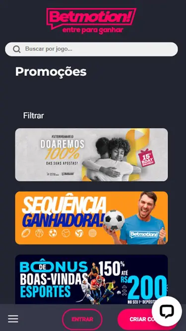 Betmotion Promoções: Setembro Amarelo Doar 100% das Apostas; Sequência Ganhadora; Bônus de boas-vindas Esportes 150% até R$200 no 1º depósito