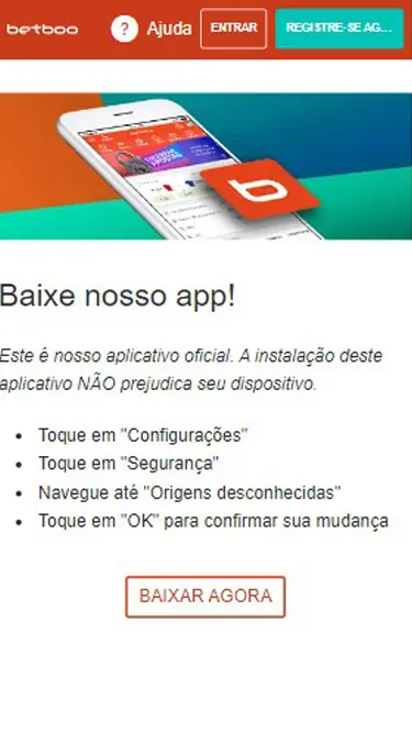 Betboo app, aplicativo oficial. Para instalar, tocar em Configurações e depois em Segurança, navegar até Origens desconhecidas e tocar em OK.