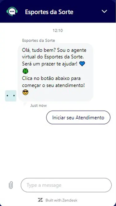 Atendimento da Esportes da Sorte via chat com agente virtual 