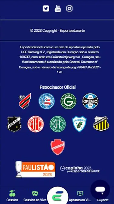 Esportes da Sorte é patrocinador oficial do Bahia, Goiás, Grêmio Novorizontino, Guarani, Londrina, Paulistão 2023, Copinha 2023, e muito mais