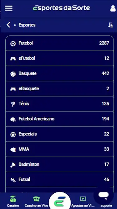 Esportes da Sorte tem apostas em futebol, basquete, tênis, MMA, futsal, e muito mais. 