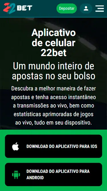 22bet app: página de download do aplicativo 22bet para iOS e Android. Na imagem, pode-se ler "um mundo inteiro de apostas no seu bolso".