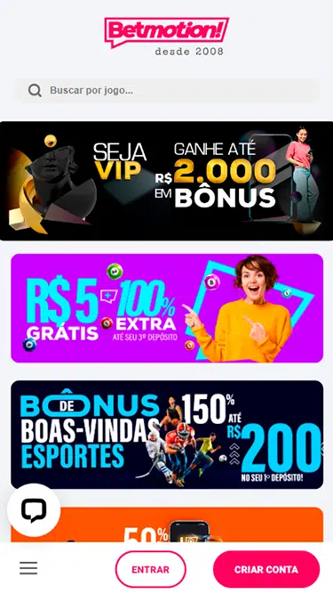 Captura da tela das Betmotion promoções: conta VIP com até 2.000 em bônus, bônus de boas-vindas de esportes de 150% até R$ 200 etc. 