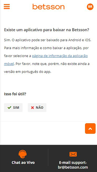 Betsson app download para Android e iOS. App não existe em português.