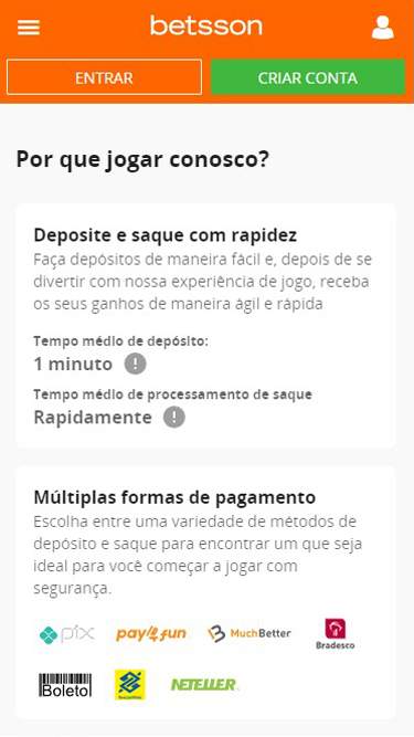 Betsson depósito: Pix, Pay4fun, MuchBetter, Bradesco, Boleto, Neteller, e muito mais