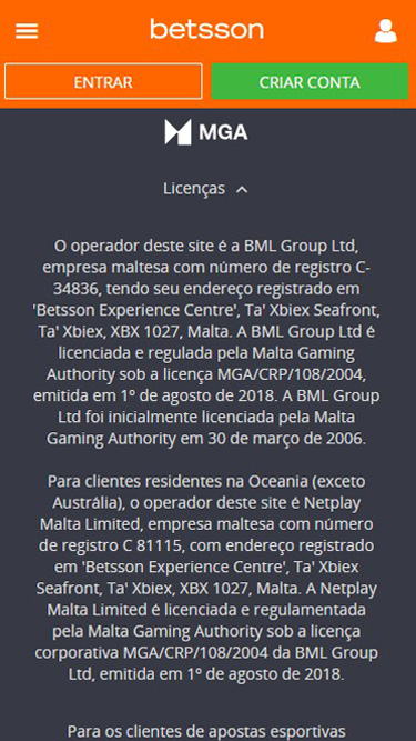 Betsson é confiável, licenciada e regulada pela MGA