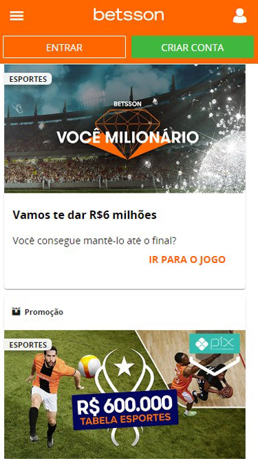 Betsson promoções Esportes: Você Milionário R$6 milhões, R$600.000 Tabela Esportes, e muito mais 