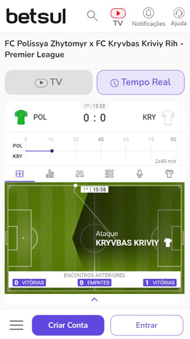 Betsul apostas ao vivo: exemplo de partida Polissya Zhytomyr vs Kry vbas Kriviy Rih