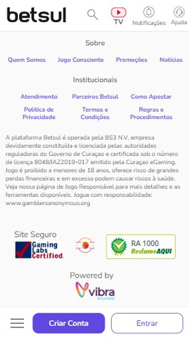 Betsul é confiável e seguro, certificado pela Gaming Labs.