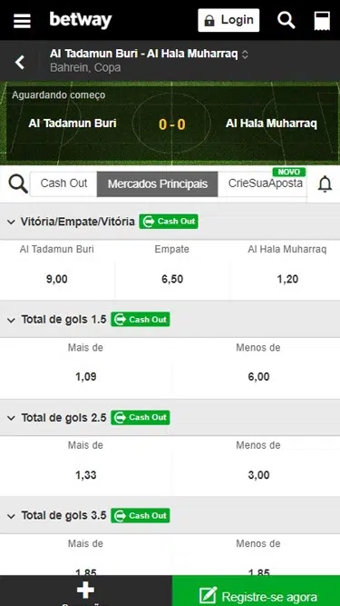 Betway Mercados de apostas: vitória/empate/vitória, total de gols 1.5/2.5/3.5, etc.