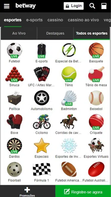 Betway Plataforma de apostas: tênis de mesa, tênis, basquete, automobilismo, boxe, ciclismo, cavalos, críquete, dardos, esportes de inverno, etc.