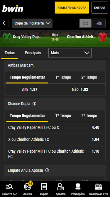 Apostas em mercados de Chance Dupla