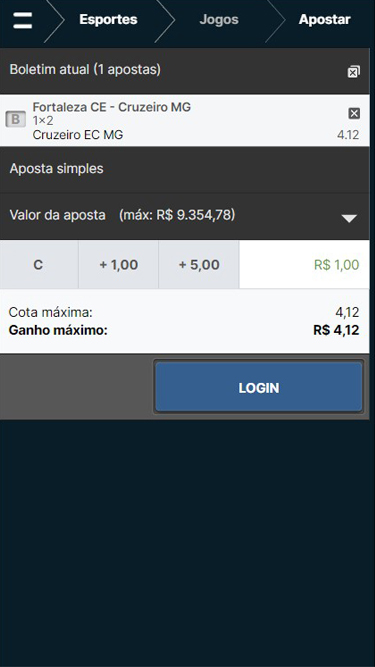 Casa de Apostas aposta simples: exemplo de aposta 1X2 Fortaleza vs Cruzeiro