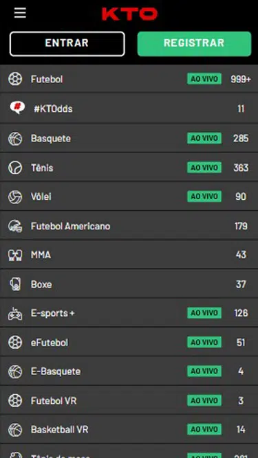 Plataforma de apostas KTO tem Futebol, basquete, vôlei, boxe, MMA, e muito mais.