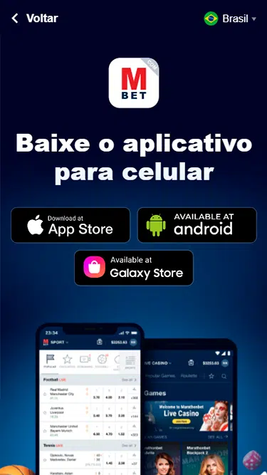 Captura da tela de divulgação do Marathonbet app disponível para Android e iOS. 