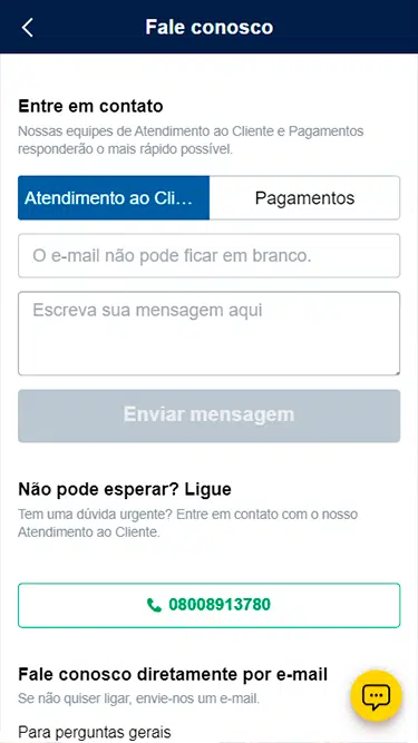 Captura da tela de atendimento Marathonbet com as opções disponíveis: e-mail, telefone etc. 