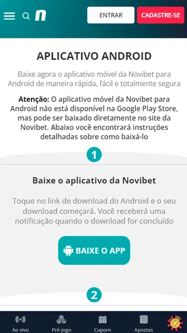 Captura de tela demonstrando o Novibet app. 
