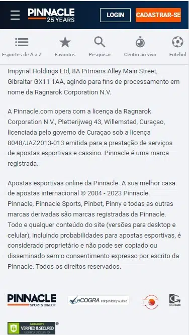 Página com as licenças da Pinnacle que atestam que sim, a Pinnacle é confiável. 