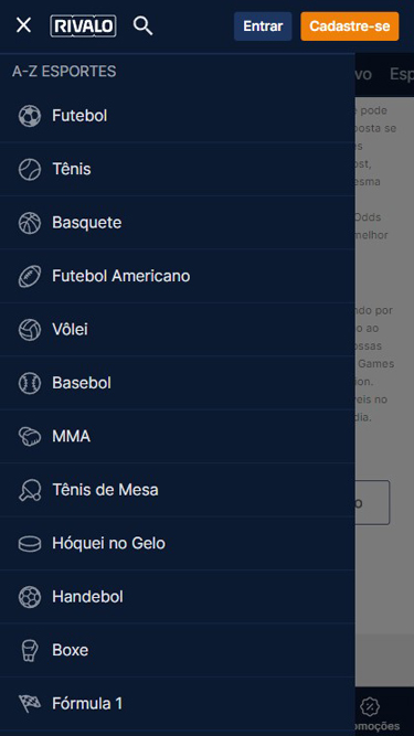 Rivalo Plataforma de apostas esportes A-Z: futebol, tênis, handebol, MMA, etc.