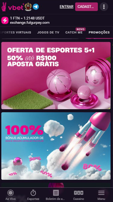 Vbet promoções: oferta de esportes 5+1 50% até R$100 aposta grátis, 100% bônus acumulador, e muito mais