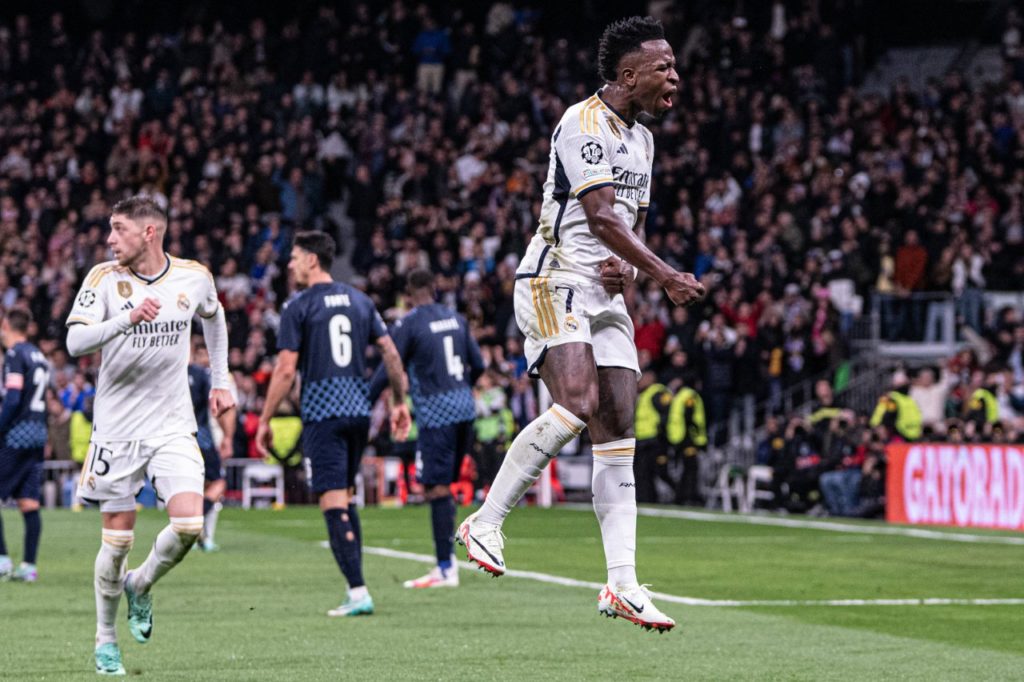 Vinicius-Junior-Real-Madrid-gol-imago103675088 Vini Jr comemorando gol na vitória do Real Madrid sobre o Braga pela Champions League