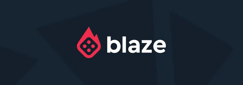 Banner com logotipo da Blaze em tons de branco e vermelho contra fundo preto. 