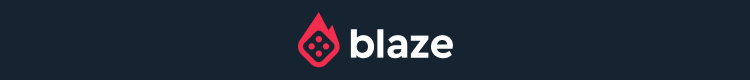 Faixa com logotipo da Blaze em tons de branco e vermelho contra fundo preto. 