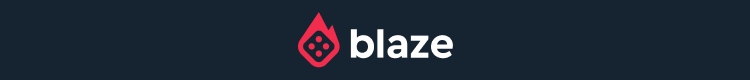 Faixa com logotipo da Blaze em tons de branco e vermelho contra fundo preto.