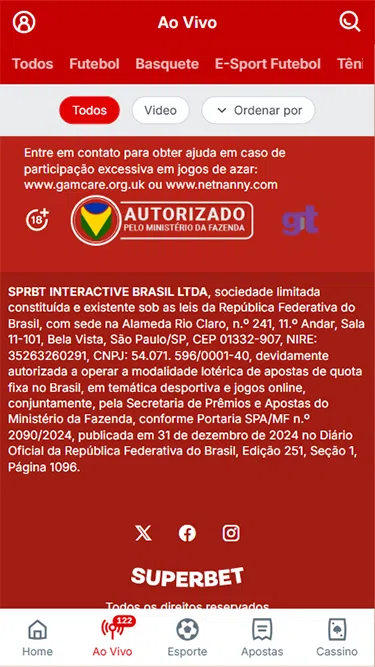 Captura de tela das licenças da Superbet mostrando que é confiável.