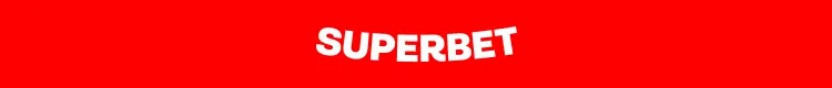 Faixa com logotipo da Superbet em cor branca contra fundo vermelho. 