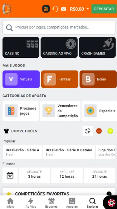 Captura de tela demonstrando a Betano plataforma e opções de navegação: Cassino, Cassino Ao Vivo, Crash Games, Categorias de Aposta, etc. 