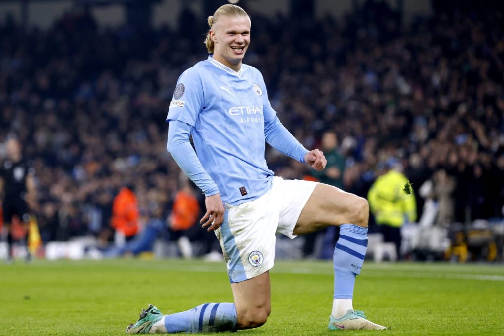Haaland-Manchester-City-gol-imago1039785514h Centroavante Haaland comemora gol pelo Manchester City