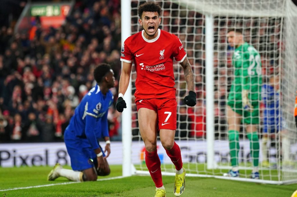Luis-Díaz-Liverpool-gol-imago1039856102h Luis Díaz comemorando gol do Liverpool na goleada em cima do Chelsea na Premier League