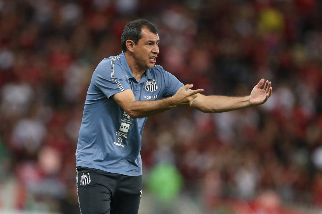 Fábio Carille, do Santos, orienta o time em uma das partidas do clube.
