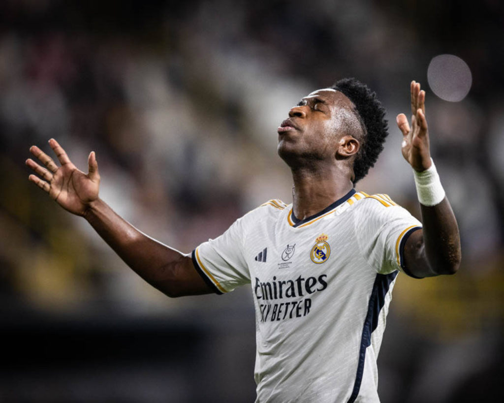 Vinicius-Junior-Real-Madrid-Jogo-imago1038937650h Vini Jr., do Real Madrid, comemora mais um gol pela equipe espanhola na temporada.