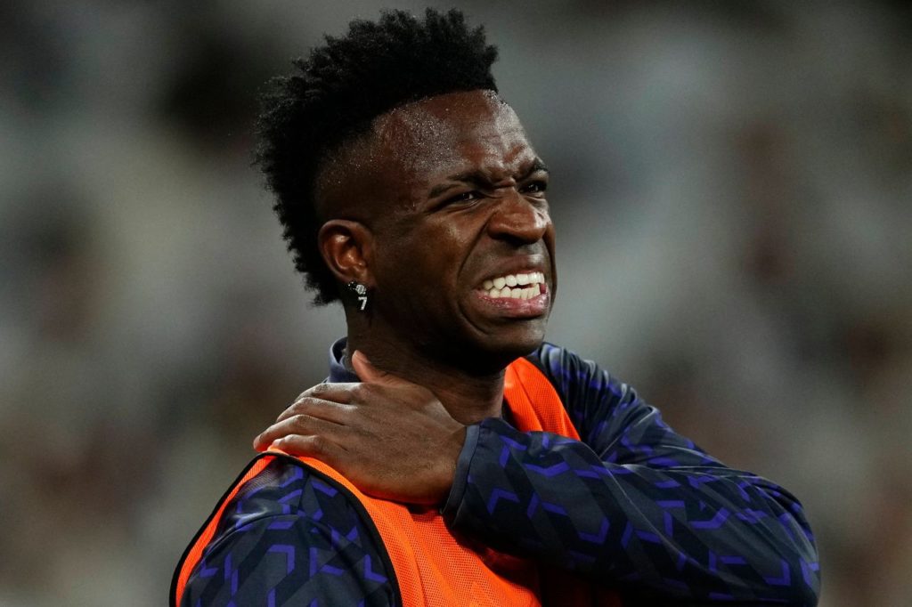 Vini-Jr-Real-Madrid-lesão-imago1040051883h O brasileiro Vinicius Junior com dores antes de jogo do Real Madrid