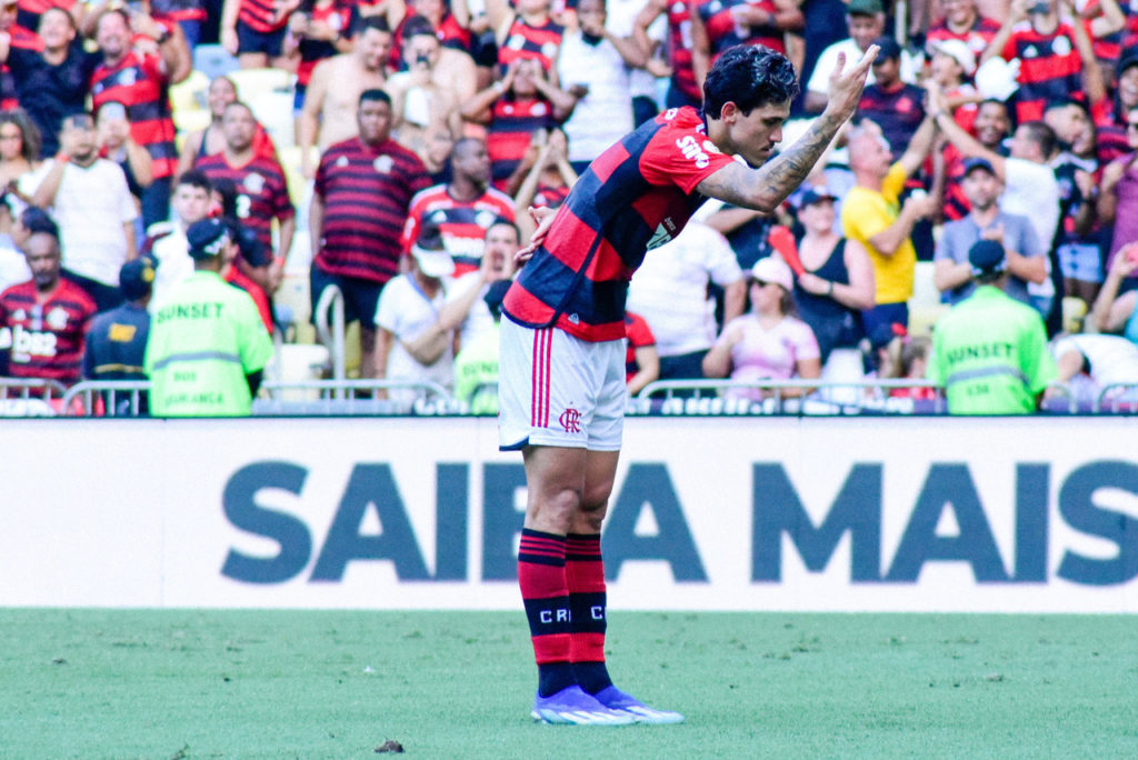 Pedro, do Flamengo, comemora mais um gol da equipe na temporada.