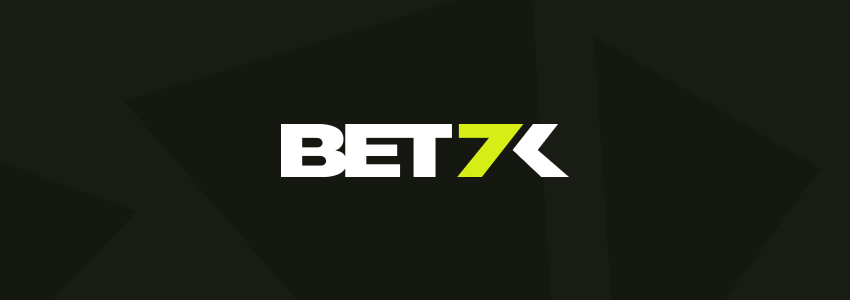 Banner com o logotipo da Bet7k em tons de branco e verde contra fundo preto. 