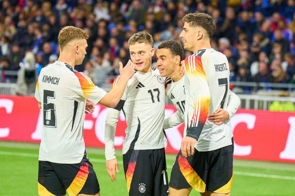 Havertz-Wirtz-Alemanha-gol-imago1042852828h Havertz comemora com Wirtz, Musiala e Kimmich na vitória da Alemanha em amistoso contra a França