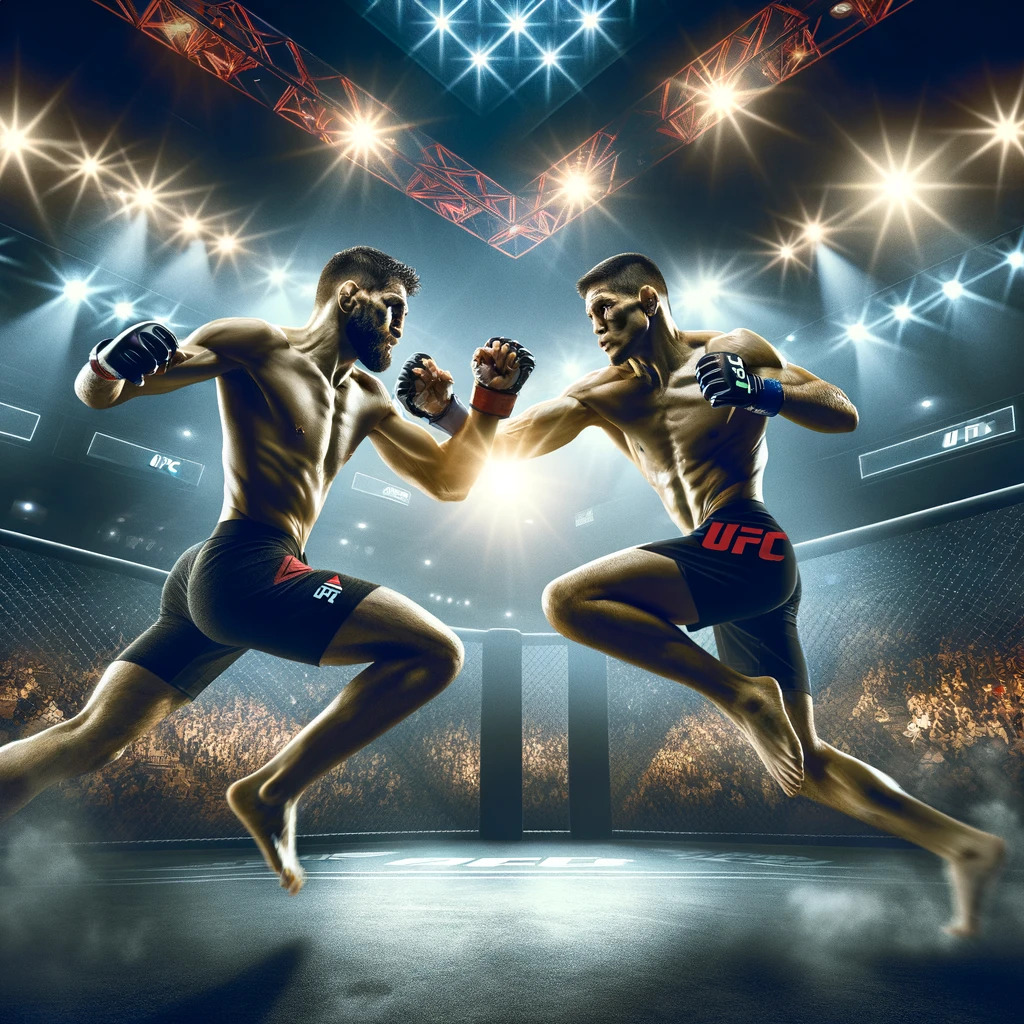 Ilustração de dois lutadores de UFC se enfrentando no ringue.