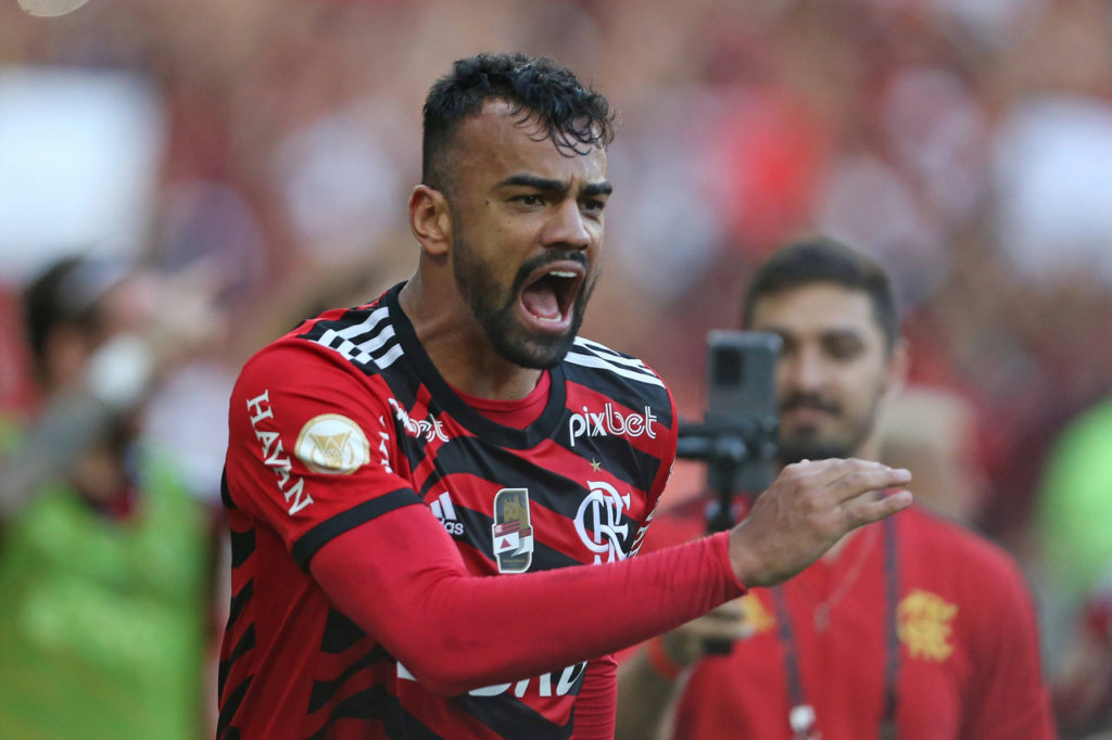 Fabrício-Bruno-Flamengo-Jogo-imago1013855766h Fabricio Bruno, do Flamengo, comemora um gol marcado pelo clube no Brasileirão de 2022.