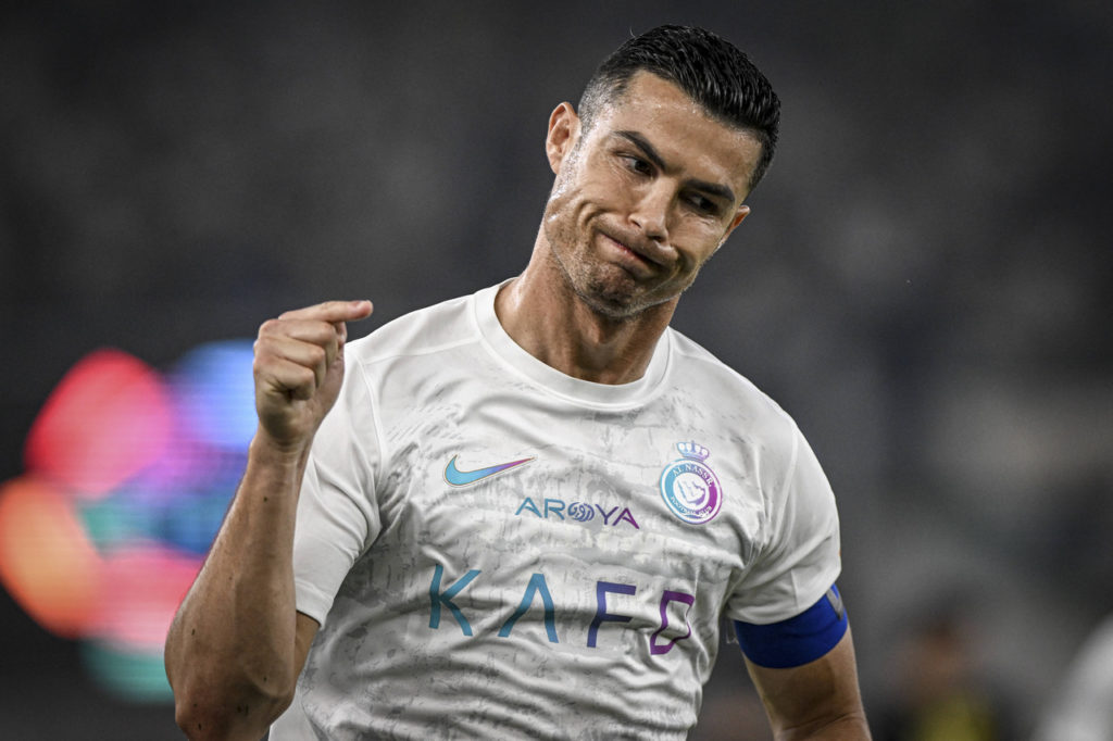 Cristiano-Ronaldo-Al-Nassr-Jogo-imago1038362919h Cristiano Ronaldo, do Al-Nassr, comemora um dos gols marcados pela equipe na Liga Saudita.