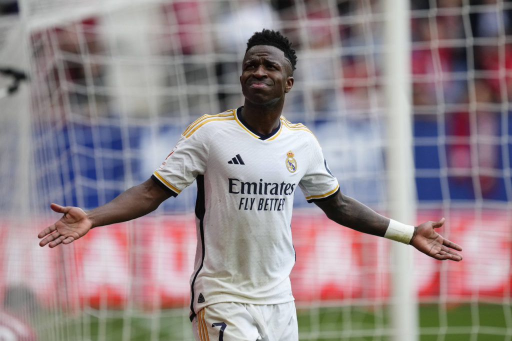 Vinicius-Junior-Real-Madrid-Jogo-imago1042573763h Vinicius Junior, do Real Madrid, comemora mais um gol com a camisa do clube na temporada espanhola.