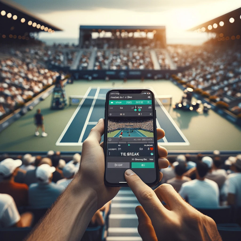 Simulação de uma aposta em tênis feita durante uma partida ao vivo.