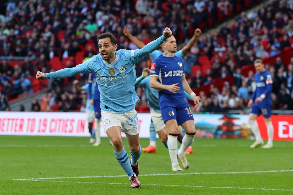 Bernardo Silva comemora gol do Manchester City na Copa da Inglaterra