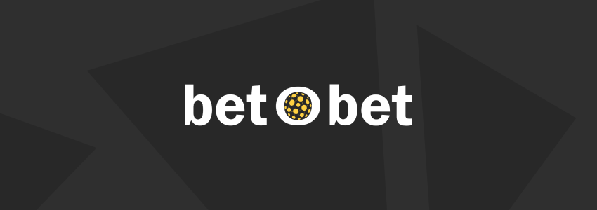 Imagem gráfica em formato de banner com logo da bet O bet em tons de branco, preto e amarelo contra fundo preto. 