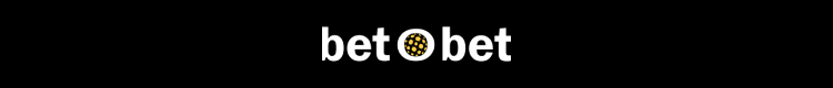 Imagem gráfica em formato de faixa com logo da bet O bet em tons de branco, preto e amarelo contra fundo preto. 
