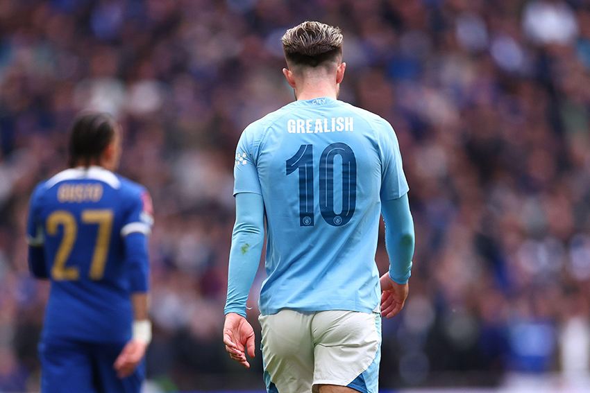 Jack Grealish do Manchester City, durante a Semifinal da FA Cup, Manchester City contra Chelsea Jack Grealish do Manchester City, durante a Semifinal da FA Cup, Manchester City contra Chelsea